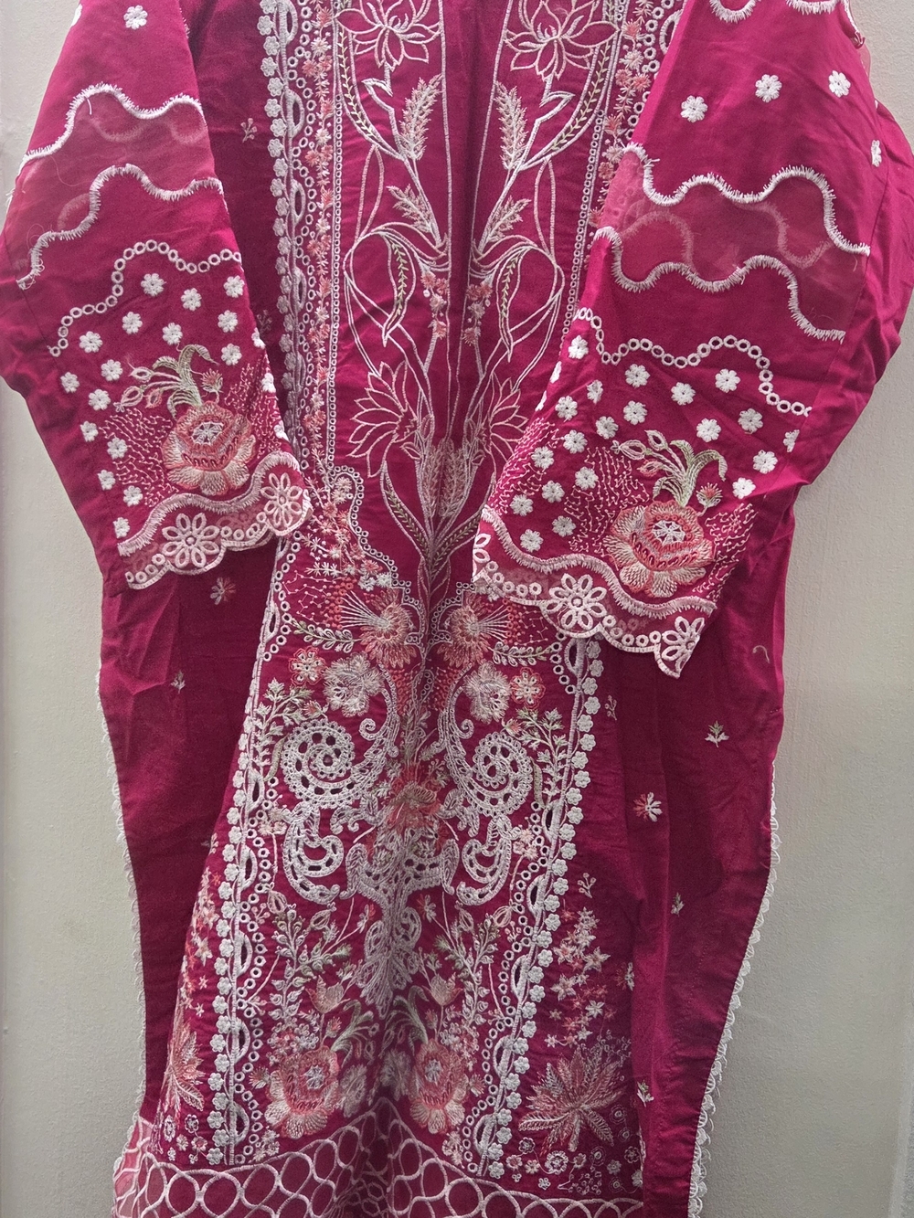 Embroidered Magenta Tunic with White Floral Detail
